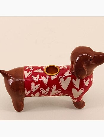 Bougeoir teckel en céramique 20cm