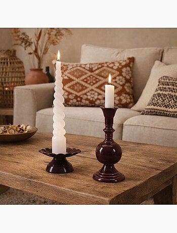 Bougeoir vintage en métal laqué 25cm