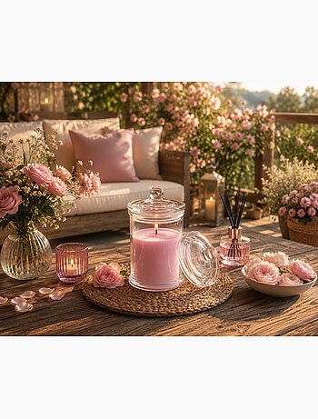 Bougie bocal en verre transparent Rose