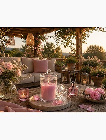 Bougie bocal en verre transparent Rose
