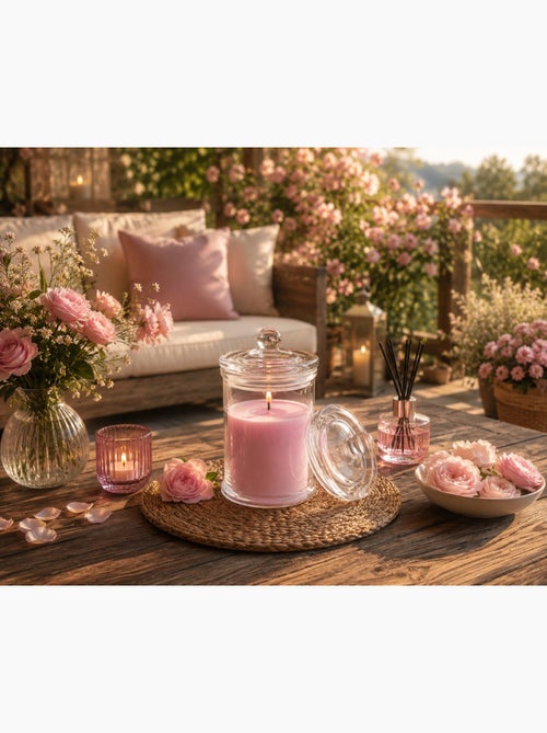 Bougie bocal en verre transparent Rose - Kiabi