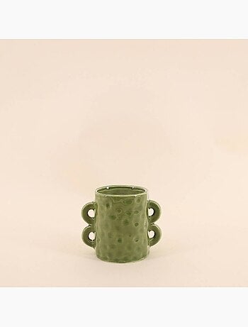 Bougie en céramique verte anses multiples 12cm