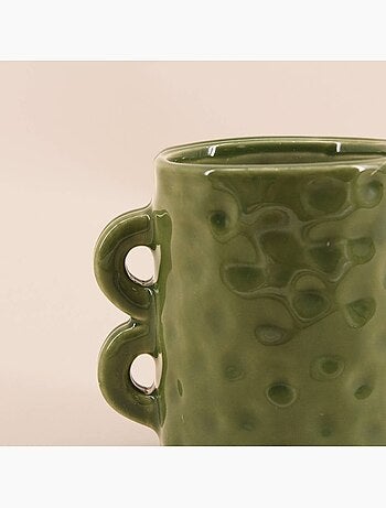 Bougie en céramique verte anses multiples 12cm