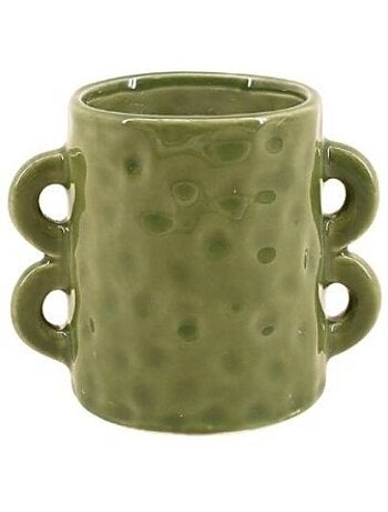 Bougie en céramique verte anses multiples 12cm