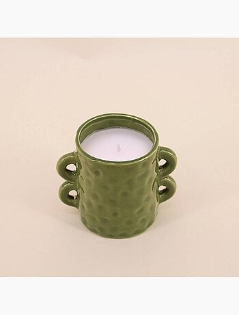 Bougie en céramique verte anses multiples 12cm
