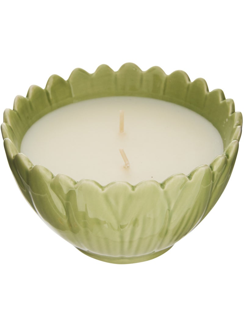 Bougie parfumée 2 mèches pot en céramique FLEUR DE ROSE Vert - Kiabi