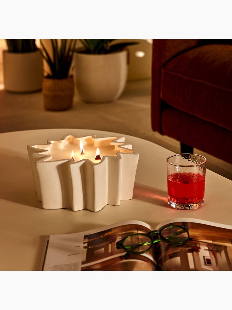 Bougie parfumée 3 mèches bois pot en céramique étoile SIENNA Blanc - Kiabi