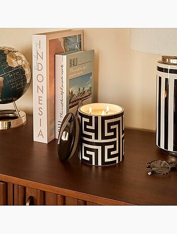 Bougie parfumée 3 mèches pot en grès motif graphique RESO