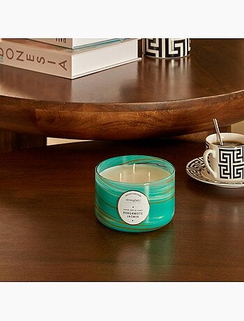 Bougie parfumée 540g 3 mèches pot en verre vague WAVY