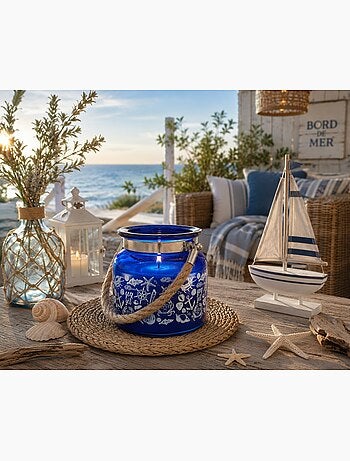 Bougie parfumée Brise Marine en verre avec anse corde