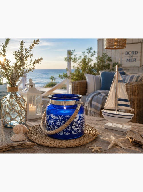 Bougie parfumée Brise Marine en verre avec anse corde - Kiabi
