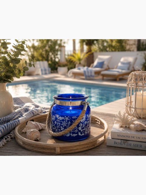 Bougie parfumée Brise Marine en verre avec anse corde - Kiabi