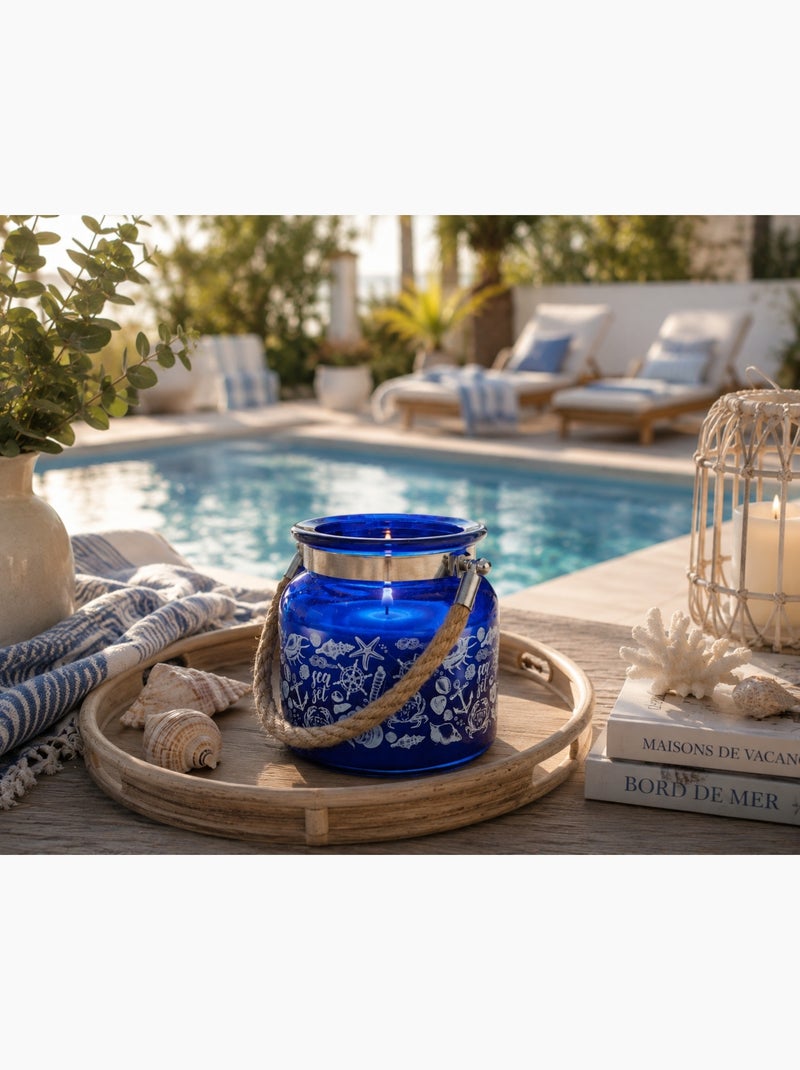 Bougie parfumée Brise Marine en verre avec anse corde Bleu - Kiabi