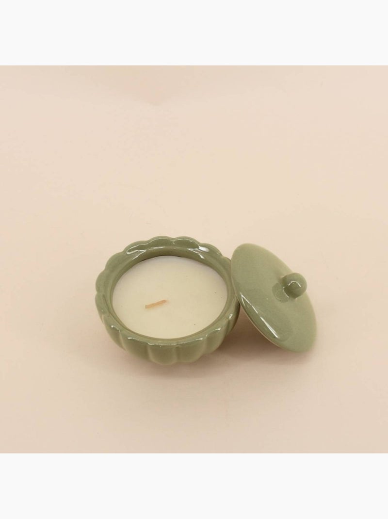 Bougie parfumée en céramique corolle à couvercle 11cm Vert - Kiabi