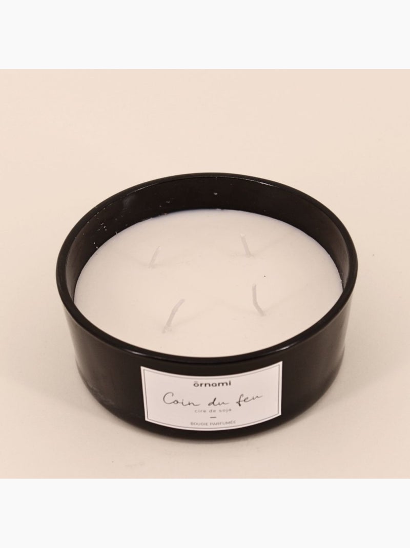 Bougie parfumée en cire de soja 4 mèches "Coin du feu" 380gr Noir - Kiabi