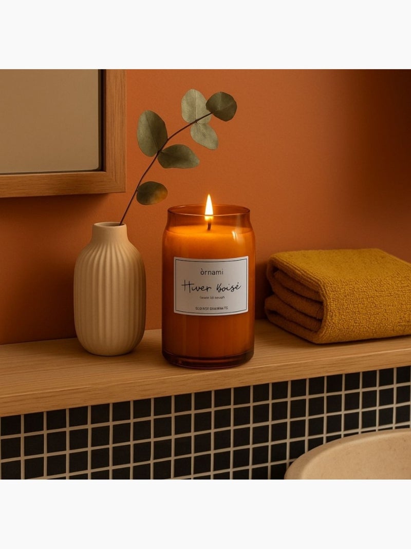 Bougie parfumée en cire de soja "Hiver boisé" 320g Orange - Kiabi