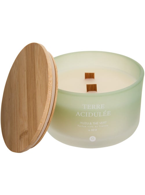 Bougie parfumée grand format pot en verre à couvercle bambou SANA - Kiabi