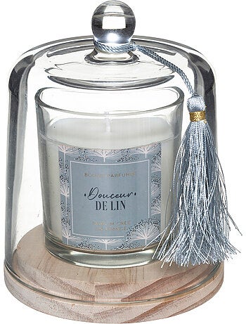 Bougie parfumée sous cloche verre sur socle bois LOLI