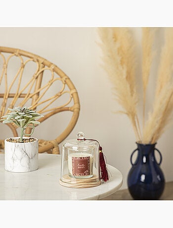 Bougie parfumée sous cloche verre sur socle bois LOLI