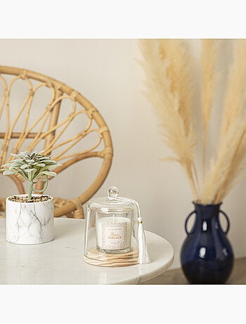 Bougie parfumée sous cloche verre sur socle bois LOLI