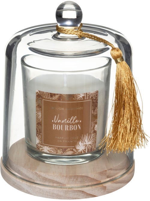 Bougie parfumée sous cloche verre sur socle bois LOLI - Kiabi