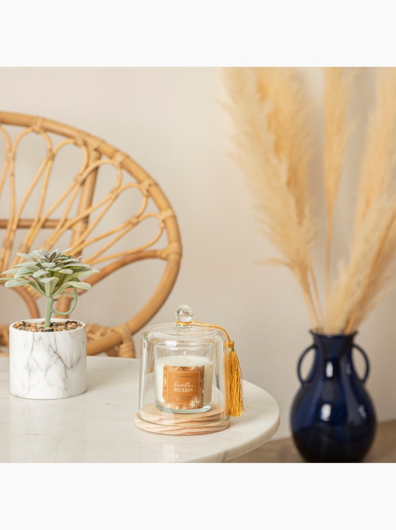 Bougie parfumée sous cloche verre sur socle bois LOLI Ocre - Kiabi
