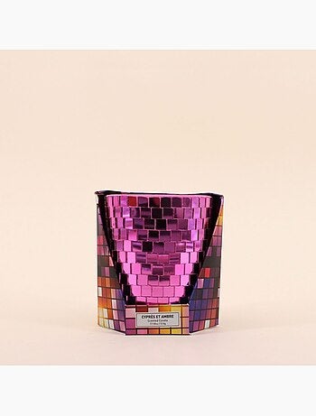 Bougie parfumée verre à facettes violette miroir 510g