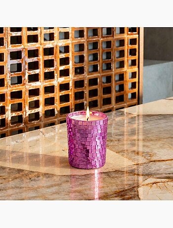 Bougie parfumée verre à facettes violettes miroir 510g