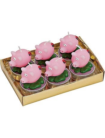 Bougies chauffe-plat Cochon porte bonheur en cire Set de 6
