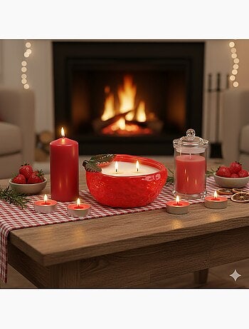Bougies chauffe-plat fraise en cire Set de 6