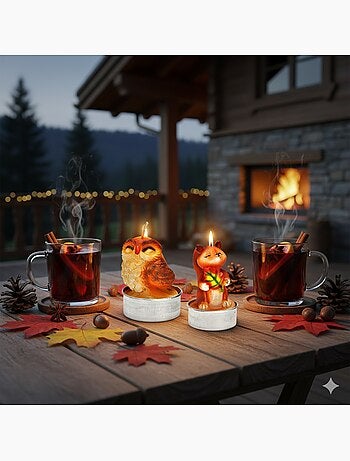 Bougies chauffe-plat Hibou en cire Set de 6