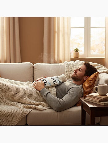 Bouillotte à eau avec chaussettes et housse tricot motif cerf