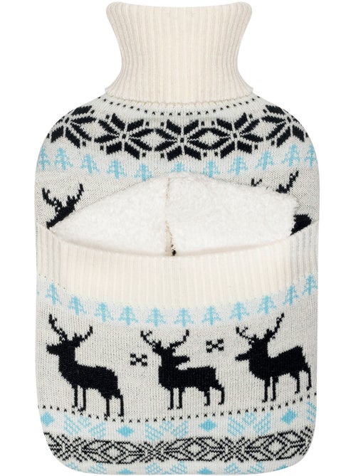 Bouillotte à eau avec chaussettes et housse tricot motif cerf - Kiabi