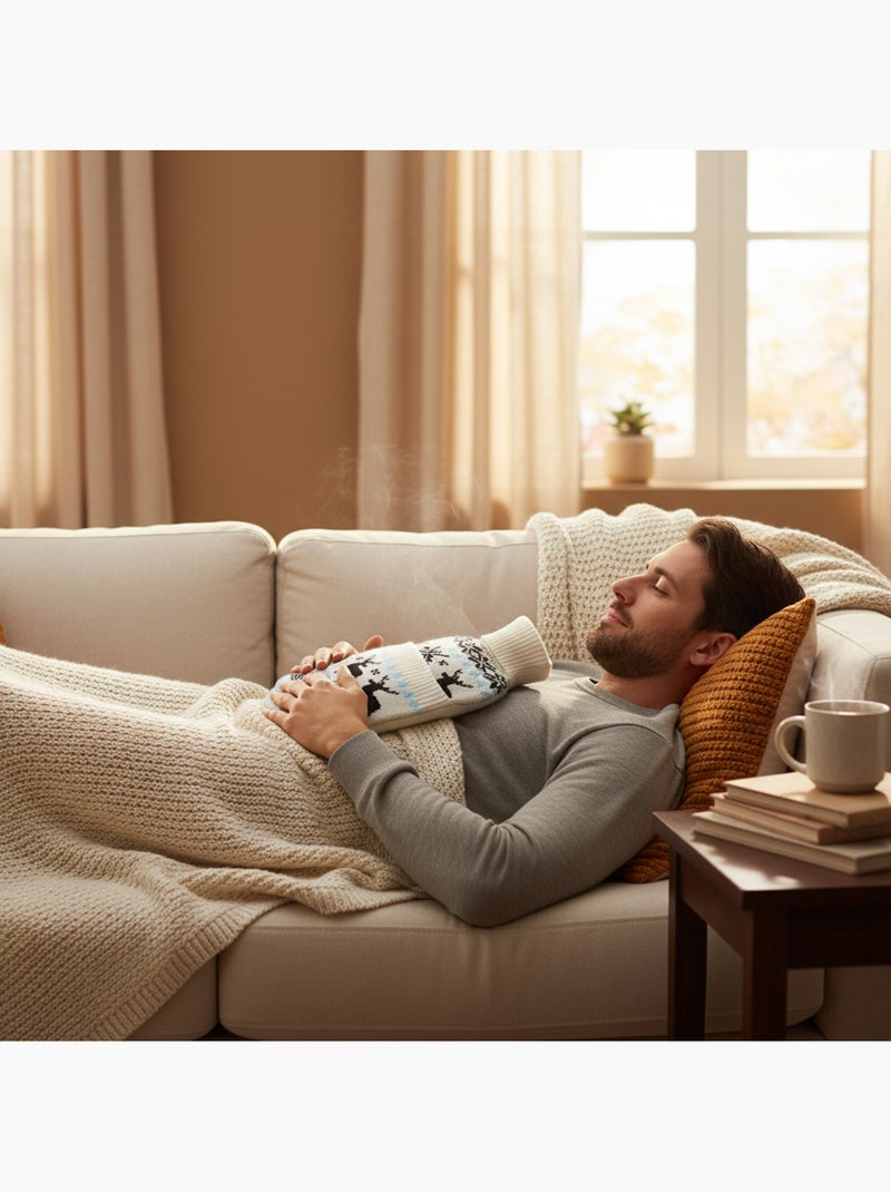 Bouillotte à eau avec chaussettes et housse tricot motif cerf Blanc - Kiabi