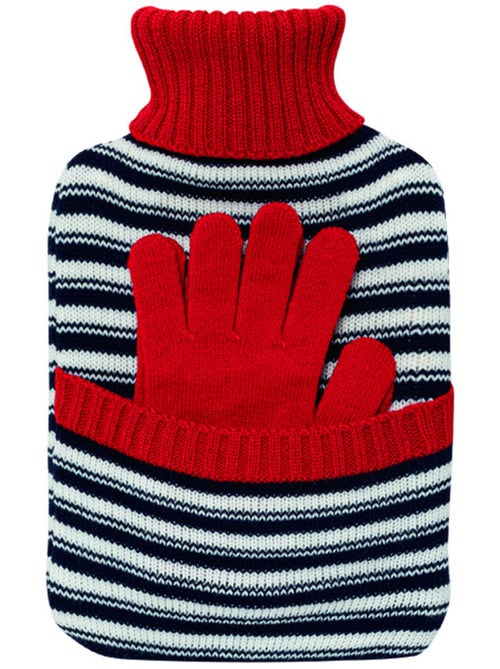 Bouillotte à eau avec gants et housse tricot rayée - Kiabi