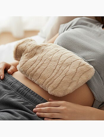 Bouillotte à eau avec housse pilou texturée zèbre