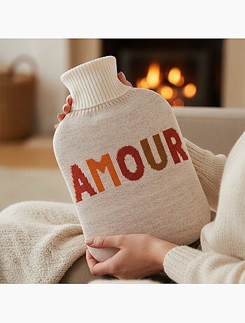 Bouillotte à eau avec housse tricot Amour