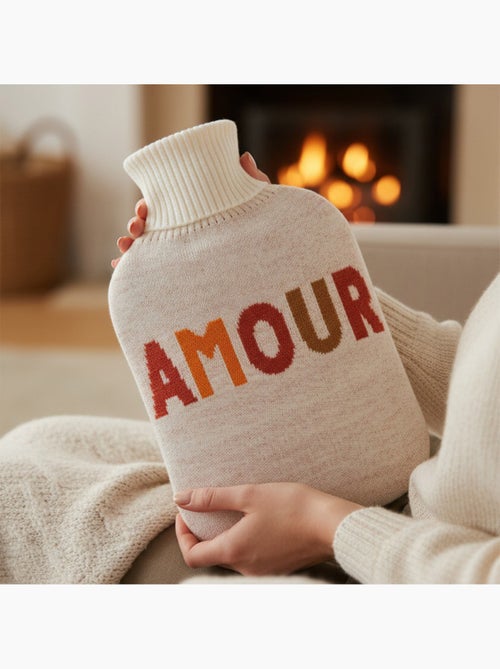 Bouillotte à eau avec housse tricot Amour - Kiabi