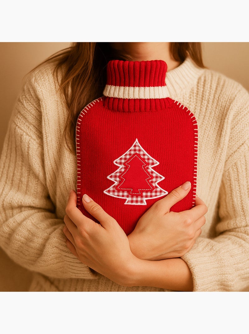 Bouillotte à eau avec housse tricot motif sapin Rouge - Kiabi