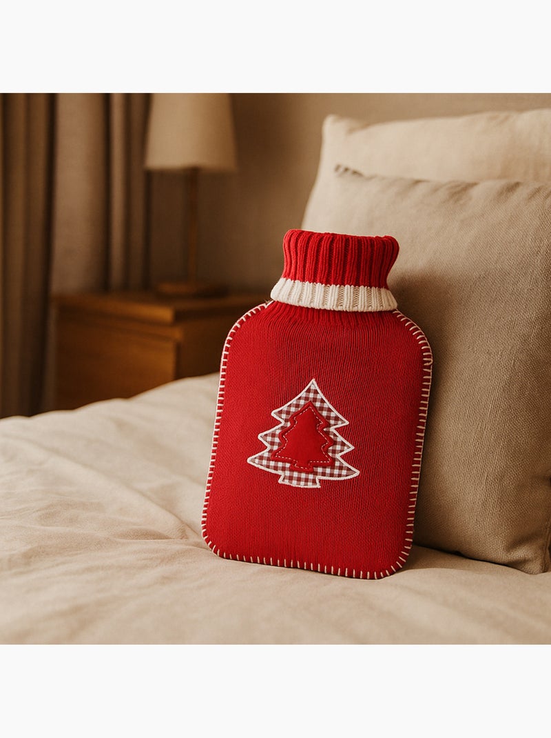 Bouillotte à eau avec housse tricot motif sapin Rouge - Kiabi
