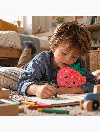 Bouillotte sèche fraise en peluche déhoussable chaud ou froid