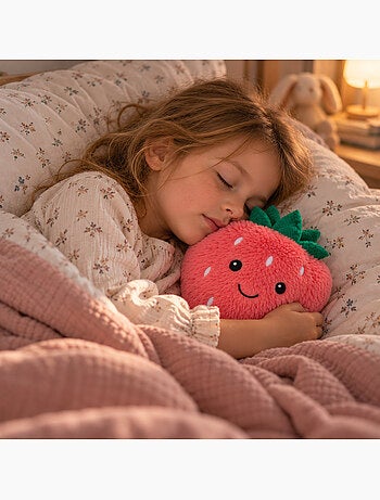 Bouillotte sèche fraise en peluche déhoussable chaud ou froid