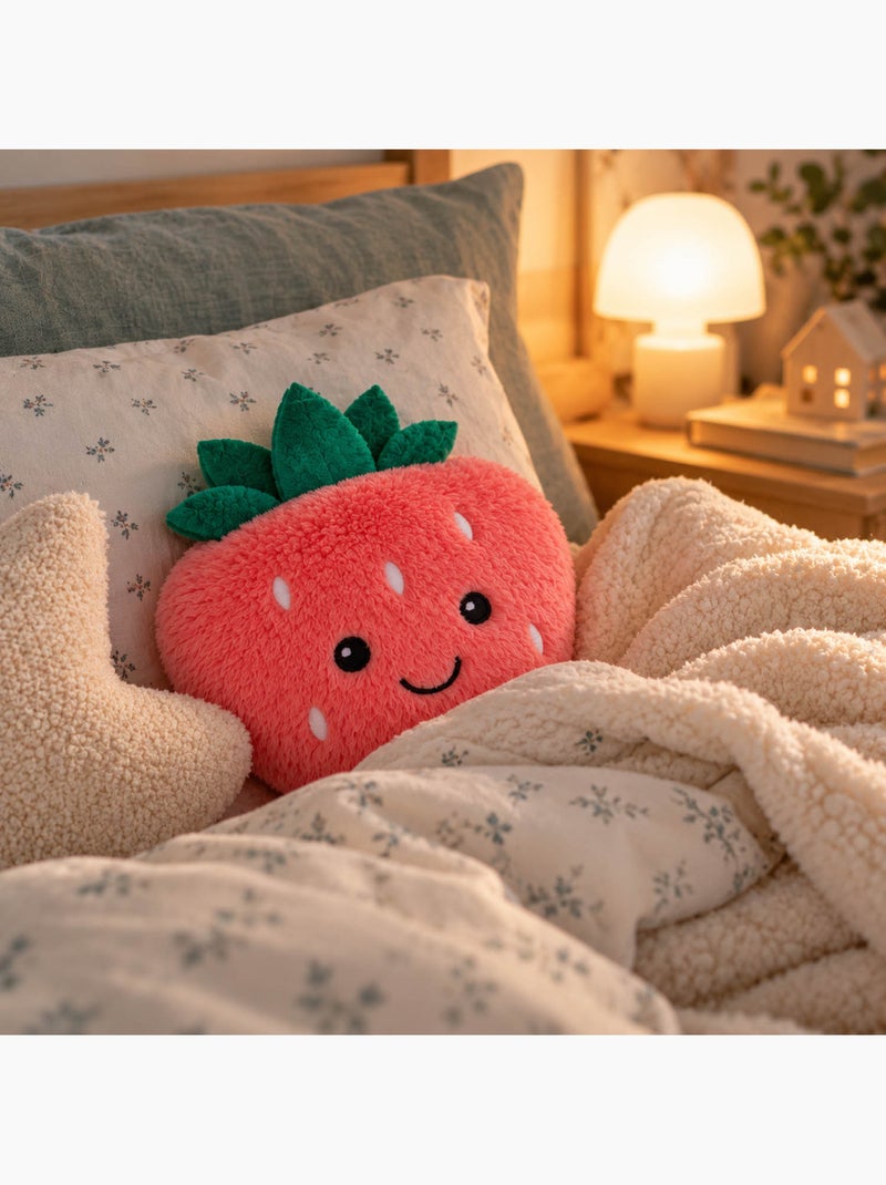Bouillotte sèche fraise en peluche déhoussable chaud ou froid Rouge - Kiabi