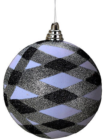 Boule de décoration de sapion de noël pailletée blanc argenté et noir