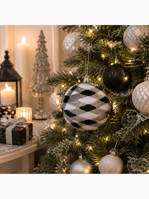 Boule de décoration de sapion de noël pailletée blanc argenté et noir - Kiabi Boule de décoration de sapion de noël pailletée blanc argenté et noir - Kiabi