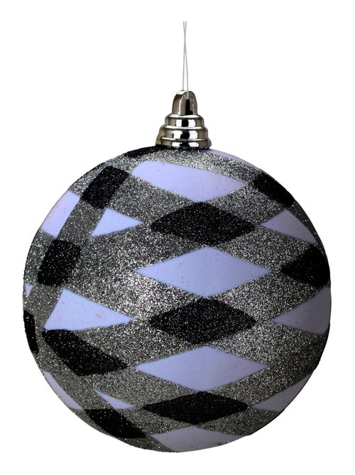 Boule de noël blanche, argent et noir finition pailletée - Kiabi