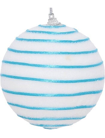 Boule de noël blanche rayée d. 100 mm