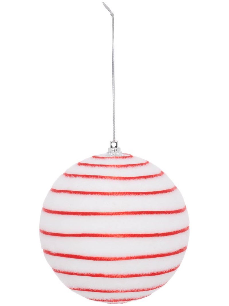 Boule de noël blanche rayée d. 100 mm Rouge - Kiabi