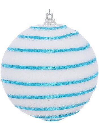 Boule de noël blanche rayée d. 80 mm
