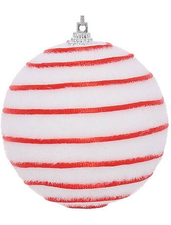 Boule de noël blanche rayée d. 80 mm